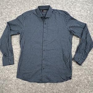 Deo Veritas Men's Dress Shirt Large Blue Check Plaid Custom‎ Curated Casual